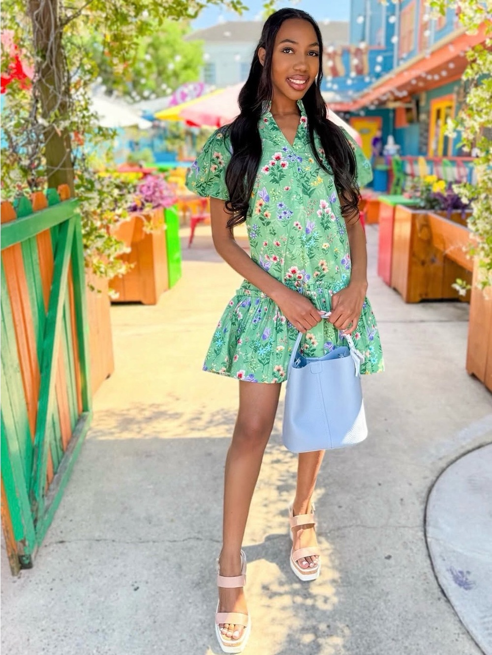Double A Gia Dress in Green Floral with Butterflies Size XS